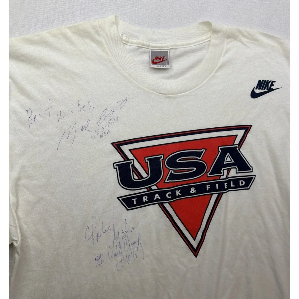 Vintage Nike 90s Track And Field T Shirt Signed Charles‎ Austin Mark Everett